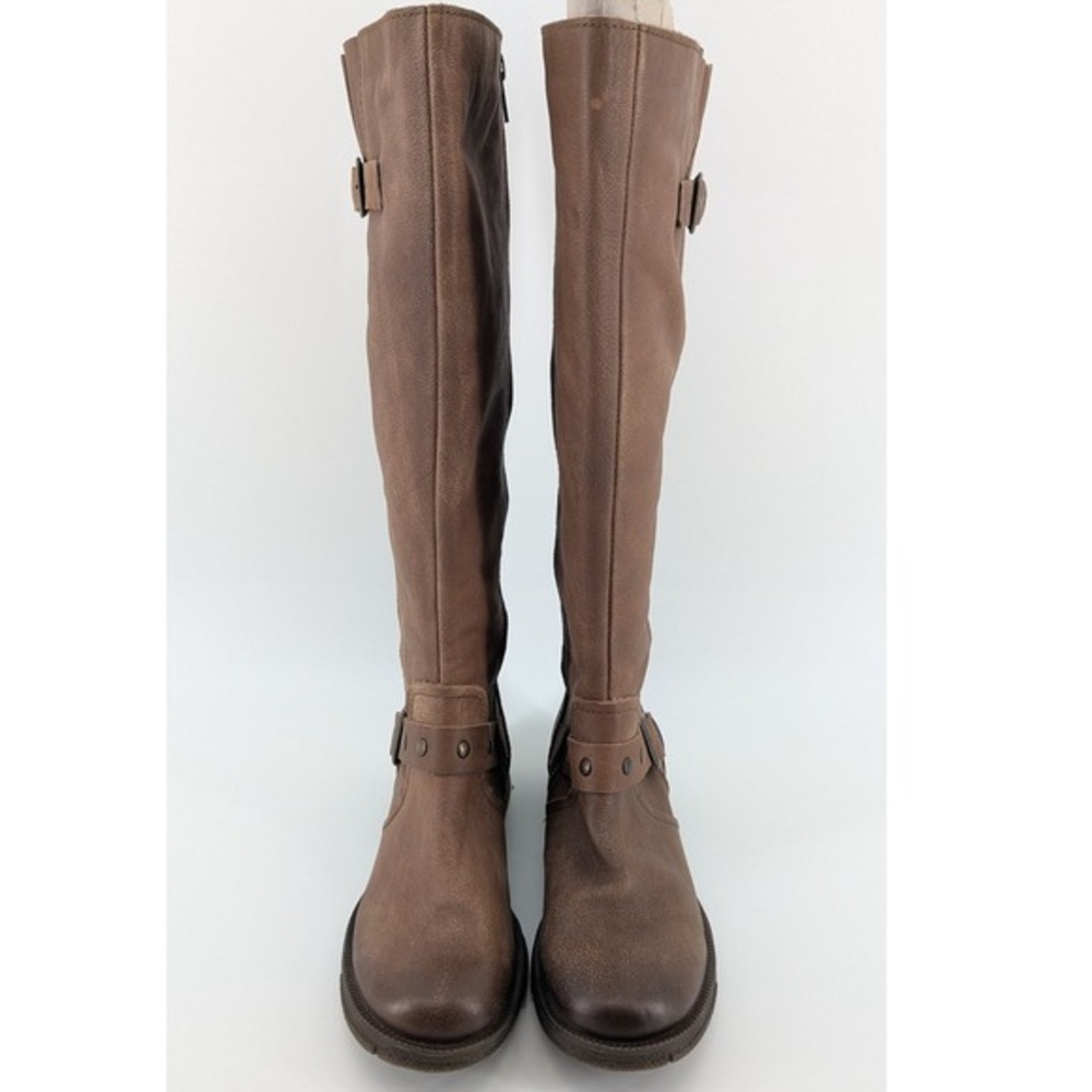 Born Brown Leather Tall Riding Boots Buckle Detail Distressed M/WF 31706 8.5 40